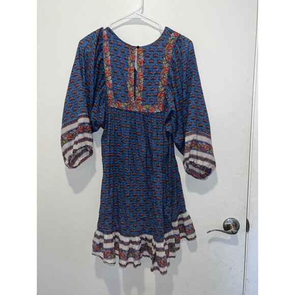 Cleobella Blue  Floral Print Mini Dress 3/4 Sleeves - Size S Boho - Picture 7 of 11